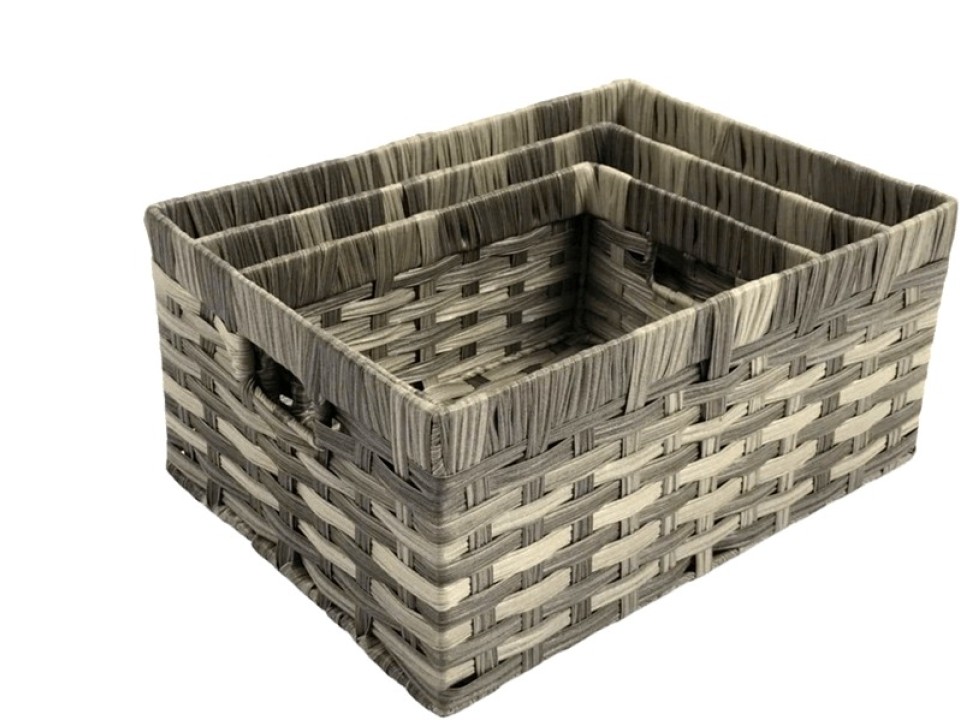 Premium Rectangular PE Resin Storage Baskets with Cut-out Handles - Set of 3